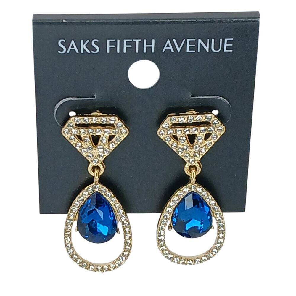 Saks Fifth Avenue Blue Crystal Rhinestone Dangle Earrings NWT